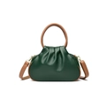 Cloud dumpling bag in dark green and brown leather with round handles and shoulder strap - Green