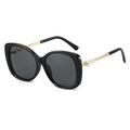 Schicke Oversize-Sonnenbrille in Schwarz mit goldenen Bügeln und Perlendetails - Schwarzer Rahmen Schwarz Graue Gläser