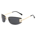 Modern rectangular rimless sunglasses with gold metal frame and dark grey lenses - Gold Frame Black Grey