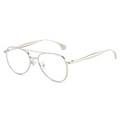 Lunettes de soleil aviateur en métal doré avec double pont vues sous un angle de 45 degrés - Monture Argent Verres Transparents