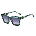 Fashionable oversized square sunglasses with colorful gradient frame and tinted lenses - Blue Leopard Frame Gradient Grey Lens