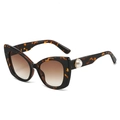 Occhiali da sole cat-eye tartarugati con dettaglio di perla sull'asta laterale - Montatura Leopardata Lenti Sfumate Tè