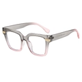 Retro oversized square glasses with grey-pink gradient frames and gold metal accents - Gray and Pink Frame