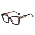 Fashionable oversized polygonal glasses with purple and yellow tortoiseshell pattern frames - Purple Leopard Frame