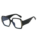 Chic black oversized square sunglasses with blue light lenses and gold accents - Black Frame