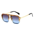 Fashionable square double bridge sunglasses with tortoiseshell and clear blue frames - Leopard Blue Frame Gray Blue Lens