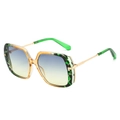 Retro oversized square sunglasses with green tortoiseshell frame and gradient lenses - Orange Green Leopard Frame Blue Yellow Lens