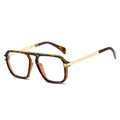 Fashion double-bridge square sunglasses with tortoiseshell frame and golden metal temples - Leopard Frame (Clear Lenses)