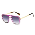Fashion double-bridge square sunglasses with purple gradient frames and golden metal temples - Purple Leopard Frame Gradient Gray Lens