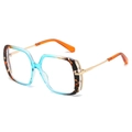 Modern square oversized sunglasses in blue gradient pattern with slim gold metal temples - Blue Orange Tortoise Frame Clear Lens