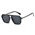 Classic black square oversized sunglasses with metal textured temples shown at a 45-degree angle - Black Frame Black Grey Lens