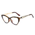 Fashionable tortoiseshell cat-eye sunglasses with golden hollowed metal temples - Leopard Frame