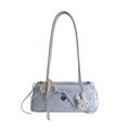 Sac bandoulière bleu clair à fleurs avec nœud élégant et charme de lapin peluche - Pendentif Inclus 30*8*12 / Bleu