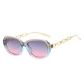 Fashion small frame sunglasses with gradient lenses and golden chain temple design - Gray Blue Frame Gray Pink Lens
