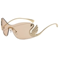 Fashionable rimless oversized swan-shaped sunglasses with gradient lenses and crystals - Gold Frame Champagne Lens