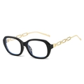 Black rectangular sunglasses with designer gold metal chain temples for a modern look - Black Frame