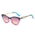 Fashionable colorful cat-eye sunglasses with gradient lenses and golden metal temples - Blue Leopard Rose Red Frame Pink Brown Lens