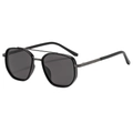 Classic double bridge pilot sunglasses with black geometric frame and dark lenses - Black Gunmetal Frame Black Grey Lens