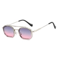 Retro double-bridge polygon sunglasses with silver metal frame and purple gradient lenses - Silver Frame Grey-Pink Lens