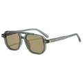Modern square double-bridge sunglasses in translucent grey-green with brown lenses - Green Frame Tea Lens