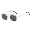Retro double bridge polygon sunglasses with gold metal frames and dark lenses - White Gold Frame Grey Lens