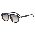 Retro pilot sunglasses with double bridge and gradient lenses in black acetate frame - Black Frame Green Yellow Lens