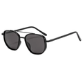 Classic black double-bridge polarized sunglasses with a retro square metal frame - Black Frame Black Grey Lens