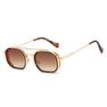 Retro-Sonnenbrille mit Doppelsteg, Polygon-Goldmetallrahmen und braunen Verlaufsgläsern - Goldrahmen Tee Verlaufgläser