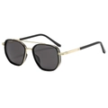 Polarized retro aviator sunglasses with black metal frame and gold accents for men - Black Gold Frame Black Grey Lens