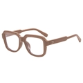 Gafas retro marrones de montura cuadrada con bisagras metálicas de tres puntos en fondo blanco - Montura Caqui