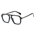 Fashionable oversized square sunglasses with black frame and blue interior accent details - Black Frame (Clear Lenses)