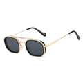 Retro-Polygon-Sonnenbrille mit Doppelsteg, Gold-Schwarz-Rahmen und grauen Gläsern - Goldrahmen Schwarzgrau