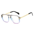 Modern double bridge square sunglasses with gradient grey and purple resin frames - Gray Blue Frame (Clear Lens)