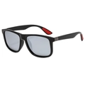 Classic black square frame sunglasses with silver mirrored lenses and red anti-slip temple tips - Black Frame Silver Mirror