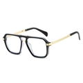 Stylish square oversized sunglasses with black frame and gold metal temples - Black Transparent Frame (Clear Lens)