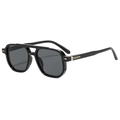 Classic black pilot sunglasses with double bridge and gold arrow detail on frame - Black Frame Black Grey Lens