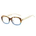 Tortoise shell and blue gradient sunglasses with decorative gold chain metal temples - Leopard Blue