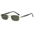 Retro small square metal sunglasses with gold frame and dark green lenses on white background - Gold Frame Green