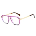 Stylish square oversized sunglasses with purple gradient frame and golden metal temples - Purple Leopard Frame (Clear Lens)