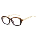 Cat eye tortoiseshell frame sunglasses with gold chain temples and blue light lenses - Leopard Frame