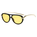 Retro aviator sunglasses with black frame, gold double bridge and yellow tinted lenses - Black Frame Yellow Lens