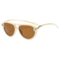 Moderne knoop aviator zonnebril, crème montuur, gouden poten en bruine glazen - Beige Frame Thee Lenzen