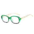 Green translucent rectangular sunglasses with gold metal chain arms and tortoise accent - Green Leopard Frame