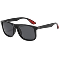Classic square oversized sunglasses in glossy black frame with inner red rubber tips - Glossy Black Frame Grey Lens