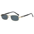 Retro square gold metal sunglasses with dark grey lenses and black temples detail - Gold Frame Grey Lens