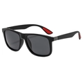 Classic square oversized sunglasses in black with unique red non-slip temple detail - Matte Black Frame Grey Lens