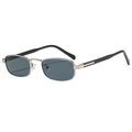 Retro small square metal sunglasses with silver frames and dark gray-blue lenses - Silver Frame Grey Lens