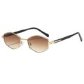Chic polygonal metal sunglasses with brown gradient lenses and gold hexagonal frames - Gold Frame Gradient Tea Lens