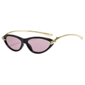 Lunettes de soleil œil-de-chat avec verres violets et branches en métal doré - Monture noire verres violets