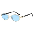 Modern hexagonal gold metal sunglasses with light blue lenses for a retro street style look - Gold Frame Blue Lenses